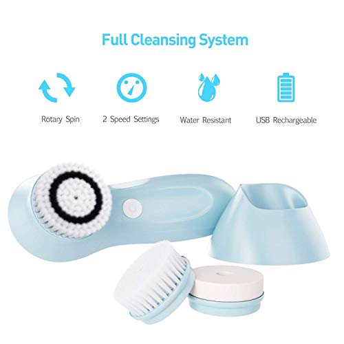 Facial Cleanser Brush, 3 in 1 Electric Rotating Facial Cleansing Brush USB Rechargeable Sonic Face Cleaners Scrubber SPA Skin Care Tool Beauty Instrument