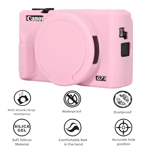Case for Canon Powershot G7X Mark III Digital Camera, G7X Mark iii Camera Silicone Case, Soft Silicone Protective Cover with Removable Lens Cover for Canon G7-X Mark3 (Pink)
