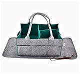 GoRu Baby Portable Diaper Caddy Organizer With Changing Pad –Sleek Felt, Reinforced Handles, Comfy Side Pocket, Spacious Compartments –For Toys, Burp Cloths, Pacifiers, Creams, Bibs, Wipes & More
