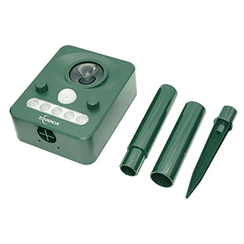 ZOVENCHI Solar Powered Ultrasonic Animal and Pests Repeller, Outdoor Weatherproof Repeller, Motion Activated with Flashing LED Light and Ultrasonic Sound (Harmless) to Repel Animal Away