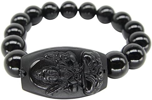 SUNNYHER Obsidian Apache Tears Stone Jewelry Beaded Charm Bracelet Talisman Amulet Chinese Zodiac Elastic Bangle 7 Inch