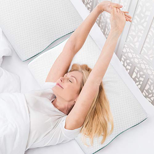 HOMFY Orthopädisches Memory Foam Nackenstützkissen Ergonomisches Kopfkissen mit waschbare Bambusfaser Kissenbezüge Weiß 40x60cm