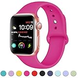 DaQin Bands Compatible with Apple Watch Band 42mm 44mm, Soft Silicone Sport Replacement Wristbands Strap for iWatch Series 4, Series 3/2/1, Rose Pink, S/M