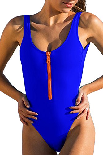 Buy Women Sexy Zipper Front Low Back High Cut One Piece Swimsuit 