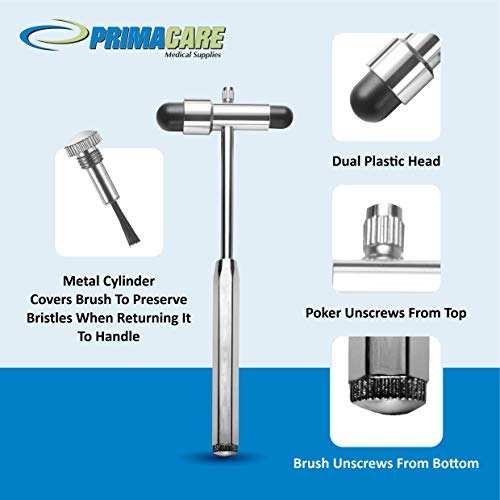 Primacare Buck Neuro Reflex Hammer | Neurological Reflexes Testing Hammer with Dual-Plastic Head & Built-in Brush | Best Medical Supplies for Doctors, Nurses and Students | 7.5 Inches - Thumbnail 3