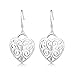 Filigree Earrings s925 Sterling Silver Hollow Love Heart Dangle Drop Earrings Jewelry (Heart)