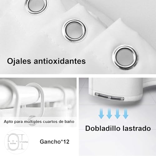 PANGP Cortina de Ducha para Baño, 180 * 200cm Cortinas de Regadera Impermeable de Patrón Cuadrado Grande con Ganchos, Cortina de PEVA Antimoho, Antibacteriano, para Duchas de Baño y Bañeras