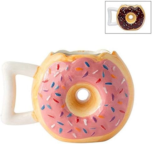 FUXIAOCHEN Hot Creative Ceramic Cup Cartoon Donuts Coffee Mugs Bread Cookies Milk Cups Lovely Ceramics Mug Couple Lemon Juice Drinkware, Pink