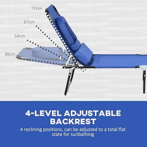 Outsunny Folding Outdoor Lounge Chair Set of 2, Adjustable Patio Chaise Lounge with Face Hole, Reclining Tanning Chair, Folding Camping Beach Lounging Bed w/Head Support, Blue