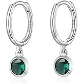 Dainty Bezel Hoop Earrings for Women Girls 925 Sterling Silver Hypoallergenic 6mm Round CZ Birthstone Charms Dangle Drop Cartilage Small Hoops Huggie Jewelry Cute Birthday Holiday Homecoming BFF Gifts