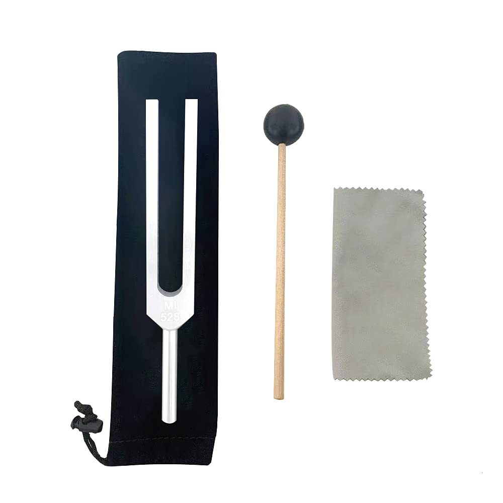 LeSage 528 Hz Tuning Fork with Silicone Hammer Cleaning Cloth Violin/Guitar/Piano Tune, Non-Magnetic Aluminum Alloy