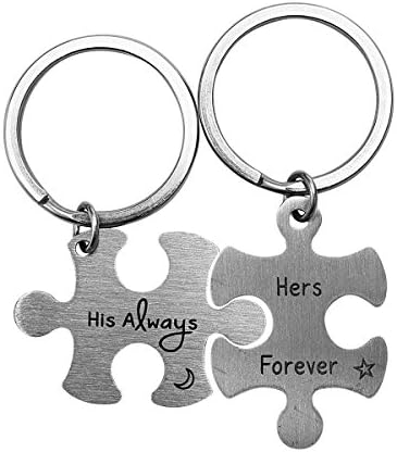 Stainless Steel Couples Puzzle Piece Keychains Set Personalized