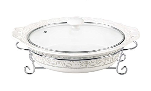 D'Lusso Designs Chic Design Fourteen Inch Oval Casserole With Metal Stand
