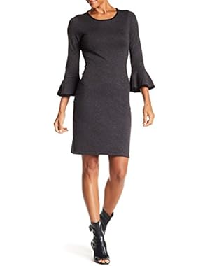 Women's Bell Sleeve Sweater Dress, Charcoal-Black, Size M