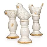 Set of 3 Rustic Ceramic Bird Finials - Home Garden, Pedestal, Yard Decoration - Shabby Chic Bird Decor