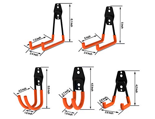 Tonsiki 10 Pieces Garage Storage Utility Double Hooks, Multi-size Heavy Duty Iron Wall Mount Tool Holder for Home Chair Ladder, Organizing Power Tools, Bulk items