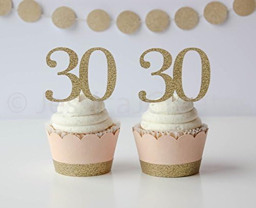 30th Birthday Cupcake Topper - 30th Party Decor - Cupcake Toppers - Peach and Gold Party Decor - 30th Birthday