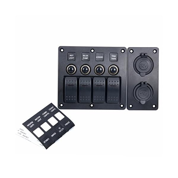 Amarine-made-4-Gang-Red-LED-Indicators-Rocker-Circuit-Breaker-Waterproof-Marine-Boat-Rv-Switch-Panel-Combined-with-Dual-USB-12v-Power-Adapter-Panel-PN-CB4-R-CB1S1S2