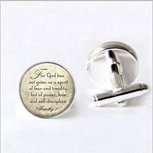 BAB Long silver Christian Scripture Necklace - 2 Timothy 17 bible quote,Everyday Gift Cufflinks