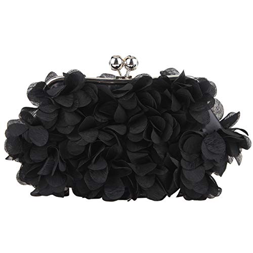 Fawziya Floral Clutch Purses For Women Satin Evening Bag-Black