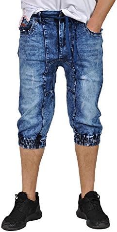 Doce Jeans Mens Denim Elastic Waist Cuffed Bottom Capri