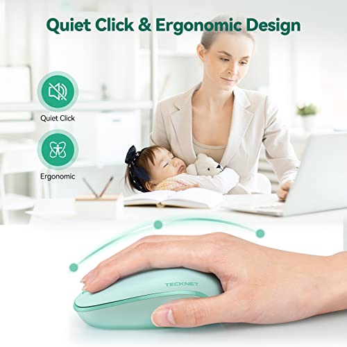 TECKNET Wireless Mouse, 2.4G Quiet Computer Mouse with USB Receiver, 4 Buttons Portable Cordless Mice for Chromebook, Laptop, PC, Mac, 800/1200/1600 DPI