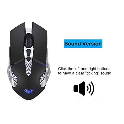 Bluetooth Mouse, Rechargeable Wireless Mouse with Side Button, Multi-Device(3-Mode:BT5.0/3.0 + 2.4Ghz), 7 Color LED Lights, Ergonomic Gaming Mice for PC Computer Laptop Mac Tablet(Black-Sound)