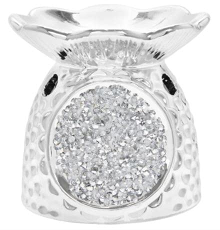 EagleWiz Crushed Crystal Sparkle Ceramic Diamante Oil Burner Wax Melter Beautiful Silver 8cm