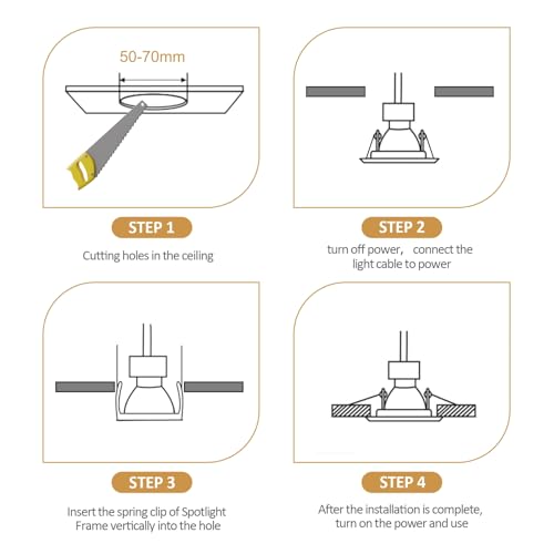 LteelDay 12 x LED Recessed Frames with GU10 Lampholders, Square White Matt in Metal, Cutout 68-80 mm, Rotatable 30°, Incl. GU10 Lamp Holder for LED or Halogen Bulbs