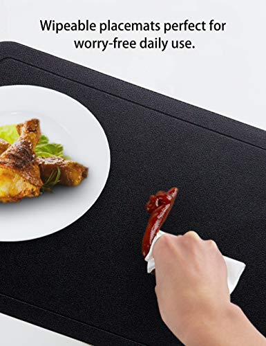 Alpiriral Dining PlaceMats Heat Resistant PlaceMats Easy to Wipe Off Scrub Vinyl Place Mats Washable Table Mats Protect A Table from Messes & with A Nice Looking (Black, Set of 4)