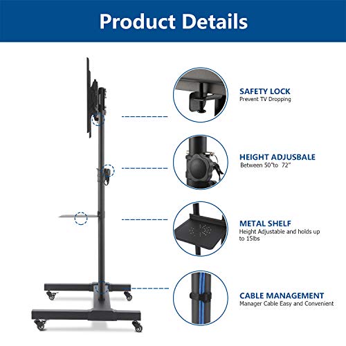 image for Rfiver Universal Mobile TV Stand Rolling TV Cart with Tilt Mount and L