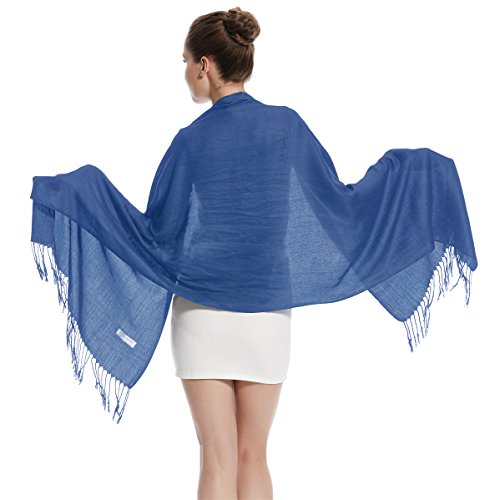 Pashmina Large Soft Plain Shawl/Wrap/Scarf for Women (Denim Blue) - Thumbnail 2