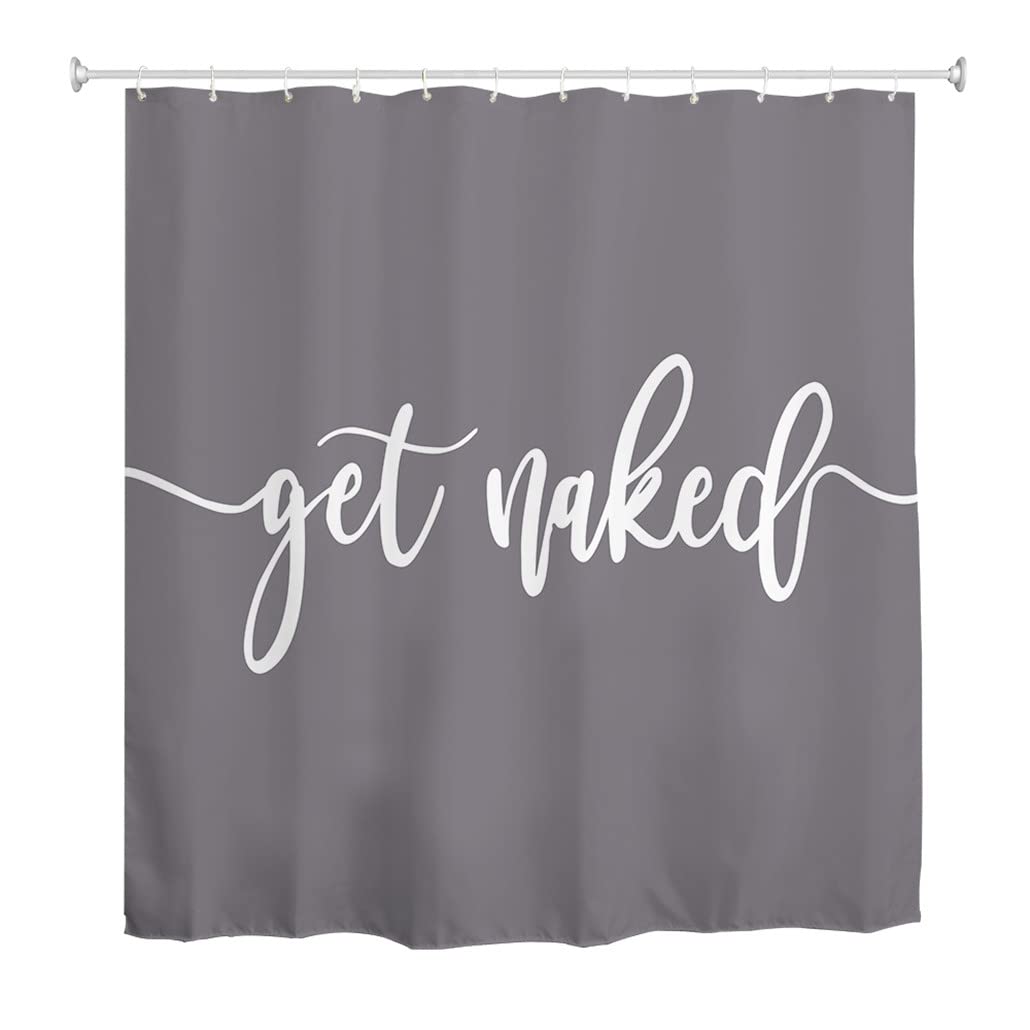 goodbath Grey Shower Curtain 200cm drop, Get Naked Waterproof Anti Mould Fabric Bath Curtains Bathroom, 180 x 200 cm, Gray