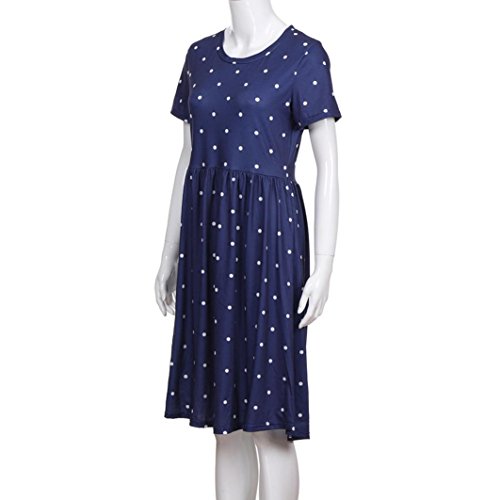 Dress-Han Shi Womens Summer Fashion Short Sleeve Dot Printing Wave Dresses (Navy, M) - Thumbnail 4