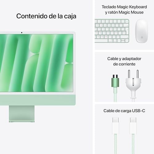 iMac Ordenador de Mesa Todo en uno con Chip M4, CPU y GPU de 10 núcleos: diseñado para Apple Intelligence, Pantalla Retina de 24″, 16 GB de Memoria unificada, SSD de 256 GB - Verde