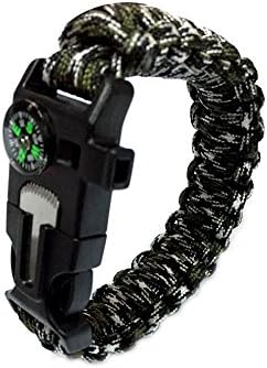 FUGUS Multi-functional Outdoor Survival Paracord Bracelet Compass and Flint and Survival Whistle and Cut Rope Knife Survive Bracelet Best Field Survival Equipment, Army Green Camouflage