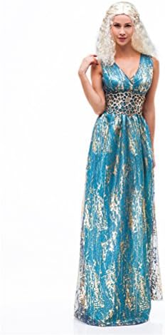 OSHARE Queen Costume Adult Women, Deluxe Halloween Cosplay Outfit Fancy Dress Blue (S)