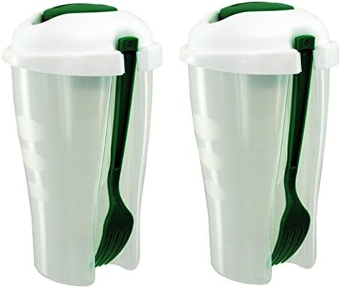 Portion Perfect Portable Salad Container For Lunch To Go Includes Plastic Salad Shaker with Plastic Dressing Container and Fork Compact and Travel Friendly