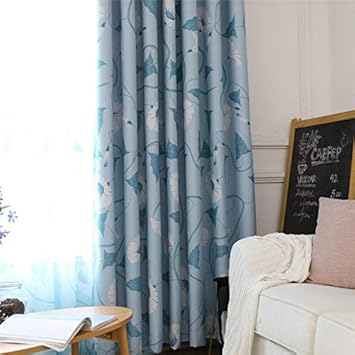 Buy Generic Blue Floral Curtain Green Sheer Semi Blackout Curtains