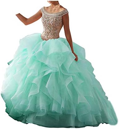 Yang 2017 Women Boat Neck Beaded Ball Gowns Sweet Girls 16 Quinceanera Dresses