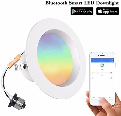 Bluetooth Smart LED Down light Mesh Multicolor 4 Inch Recessed Lighting 9W 810lm iLintek ( App Controlled Wireless MUSIC SYN Multicolor Changing Light Dimmable Colorful Night Light ,No Hub Required)