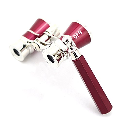 Opera Glasses Compact Binoculars for Theater Horse Racing Classical Lady Gift 3X25 Red with Silver Removeable Handle