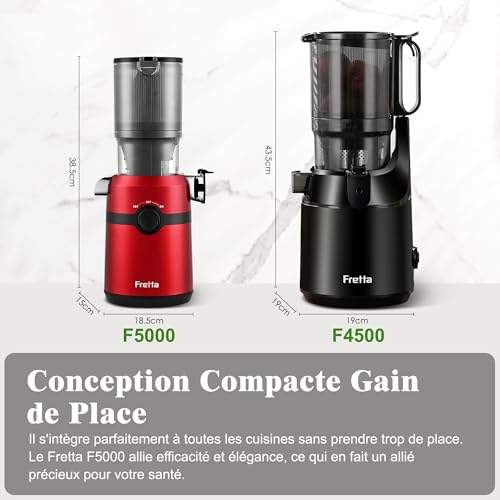 Juice Extractor, Fretta Juice Extractor for Whole Fruits and Vegetables, Large Opening 108 mm Slow Juicer, 1L Capacity, Cold Pressure, Easy to Clean, BPA-Free, 200 W (Red)