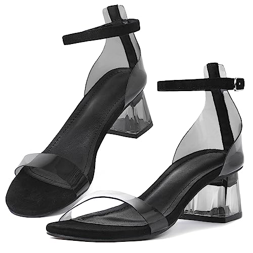 zeetoo Women's Clear Heels Chunky Block Low Heels Sandals Open Toe