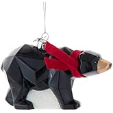 The Bridge Collection Geometric Black Bear Christmas Ornament - Modern Wildlife Holiday Decoration with Red Scarf - Forest Themed Ornament for Lodge Or Cabin Trees