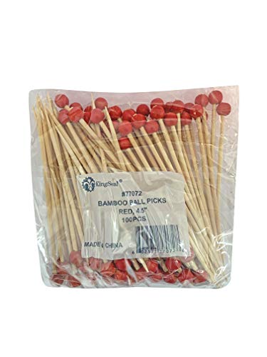 image for KingSeal Bamboo Wood Cocktail Picks, 4.5 Inches, Red Ball Head, Perfec