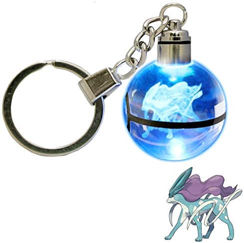 LED Keychain 3D Crystal Ball Laser Engraving Party Favor Christmas Children's Gift (Suicune)
