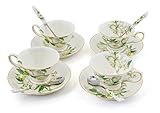 Porcelain Tea Cup and Saucer Coffee Cup Set White color with Saucer and Spoon 7 oz Set of 4 TC-BSH