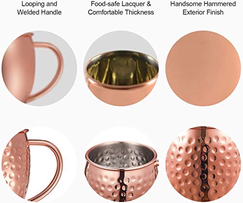 QCen Moscow Mule Becher, Kupferbecher Set mit 4 Untersetzer und 1 Messbecher, 530ml Handgefertigt Kupfertassen Großartig… – Bild 8