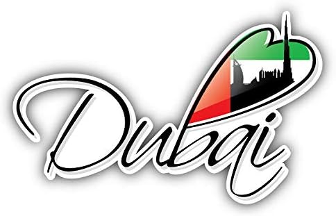 KW Vinyl Dubai World Flag Heart Travel Truck Car Window Bumper Sticker Decal 5"